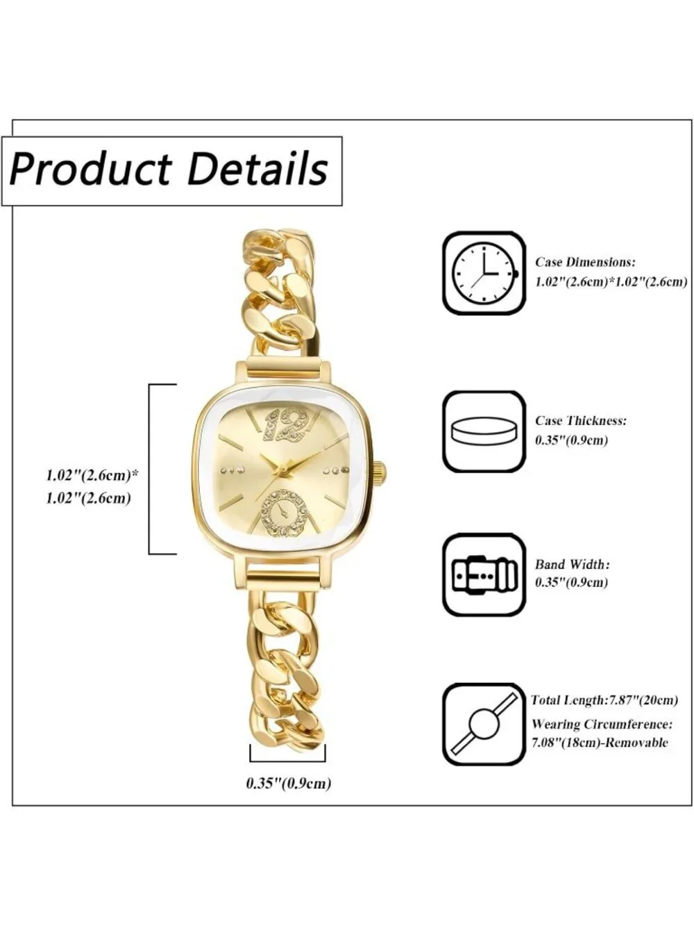 Women's Gold Analog Quartz Elegant Stainless Steel Square Bracelet Wrist Watch